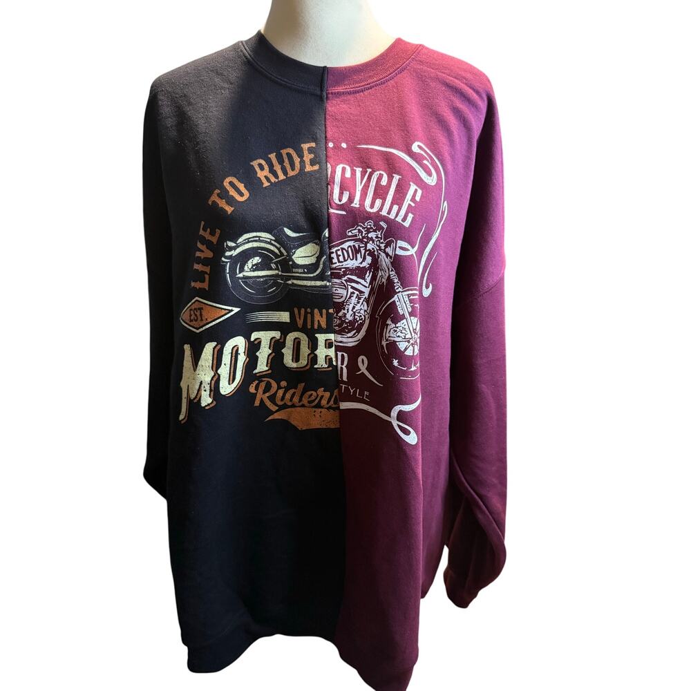 Trust The Universe Split Motorcycle Sweatshirt, Black & Burgundy, Unisex Size XL
